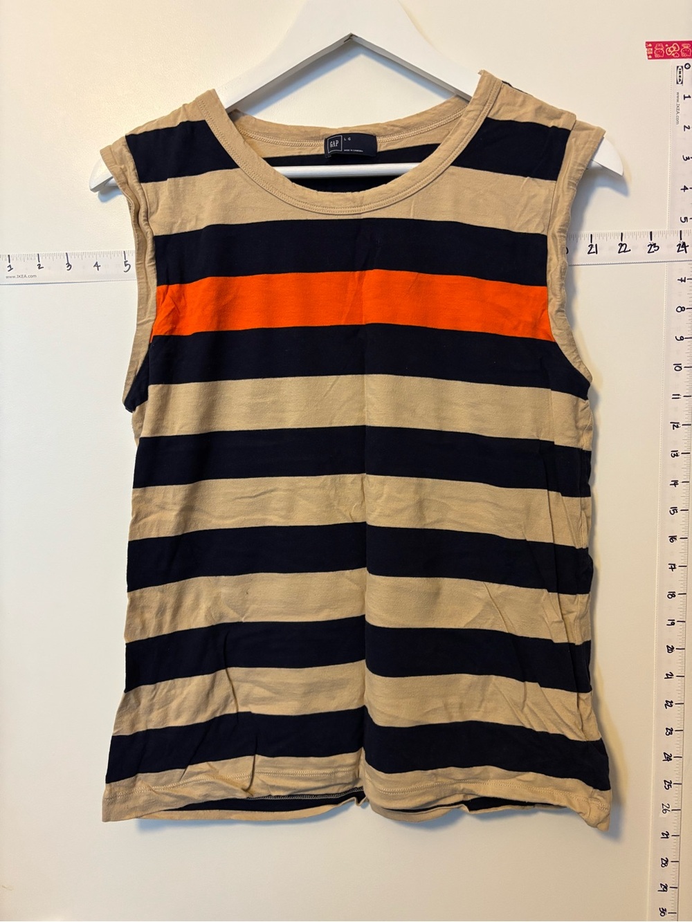 GAP COTTON Striped Tank in Black and Tan with Orange Accent